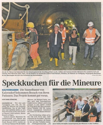 Kalzendorf Bau Ostergbegtunnel - Speckkuchen für die Mineure