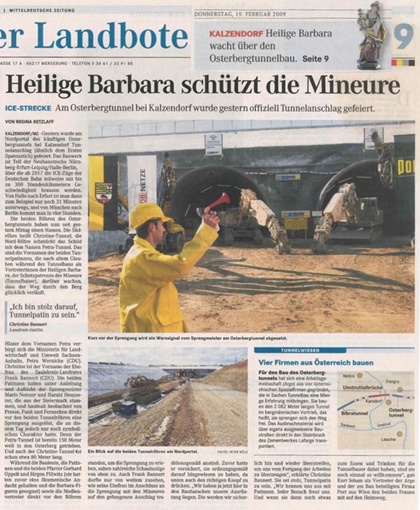 Kalzendorf Bau Osterbergtunnel: Heilige Barbara schützt die Mineure