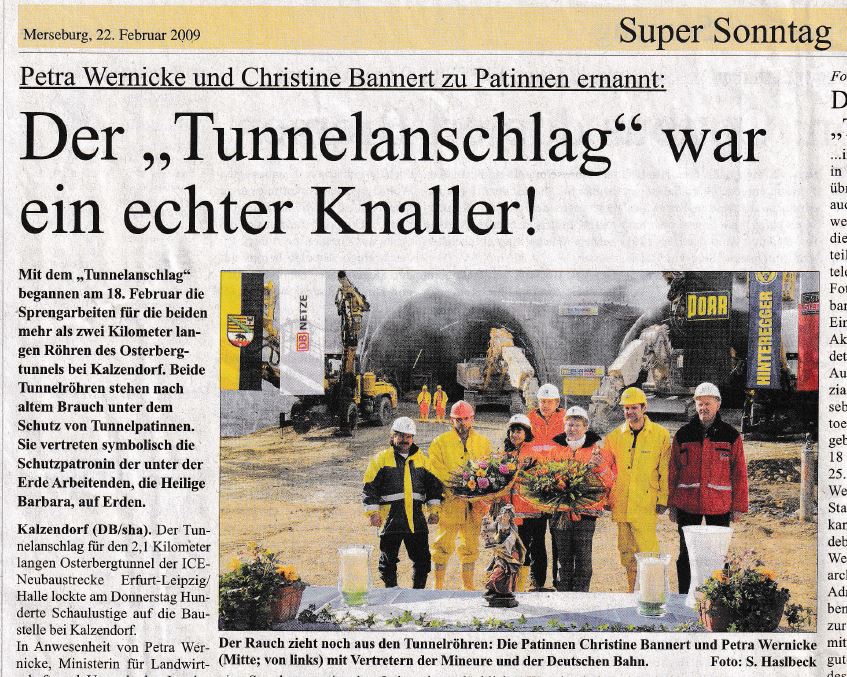 Bahnstrecke bei Kalzendorf - Bau Osterbergtunnel - Tunnelanschlag