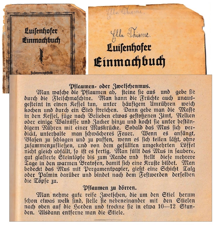 Calzendorf - Pflaumenmusrezept im Luisenhofer Einmachbuch / Ella Thieme